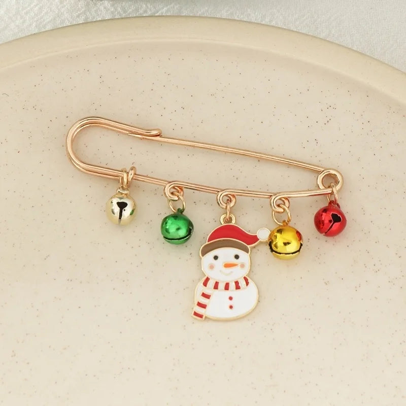 Safety Pin Snowman Brooch