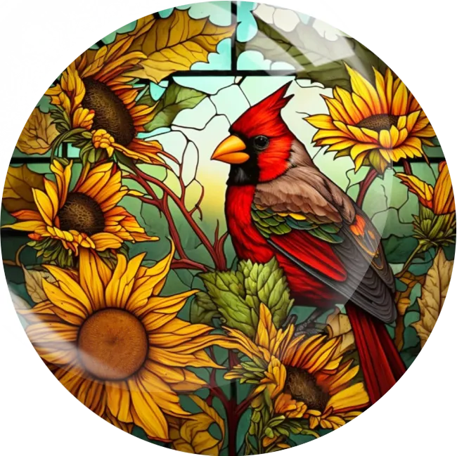 Red Cardinal With Sunflowers