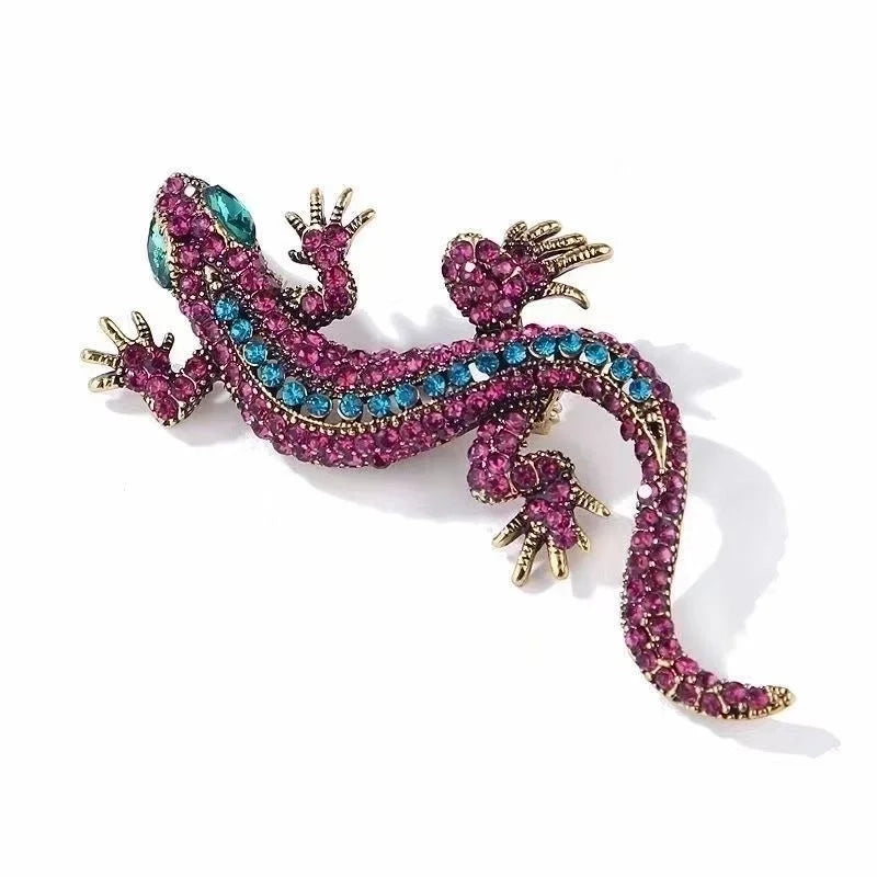 Teal Striped Gecko Brooch