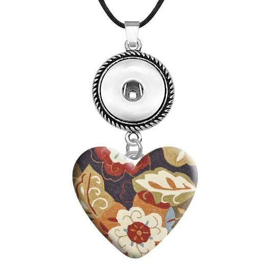 Fall Flowers Heart Corded Necklace