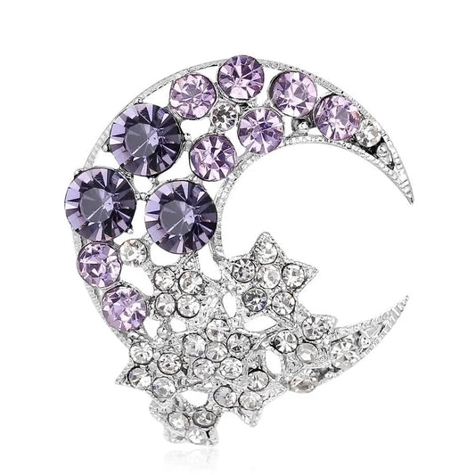 Moon & Stars Brooch - Lavender