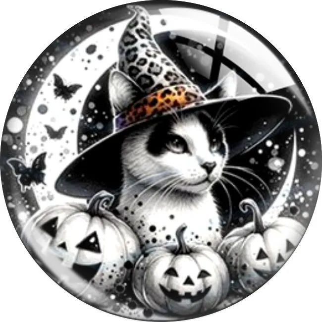 Black & White Cat In Witch's Hat