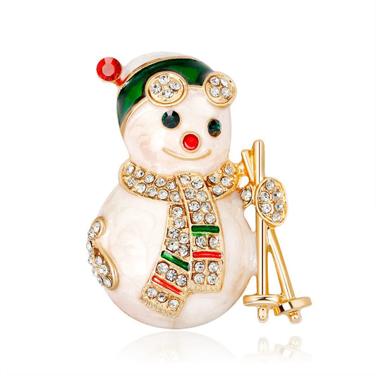Skiing Snowman Brooch