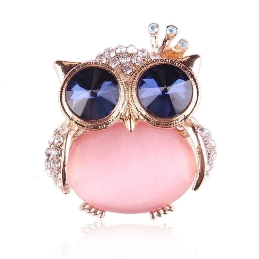 Wide-Eyed Owl Brooch - Pink
