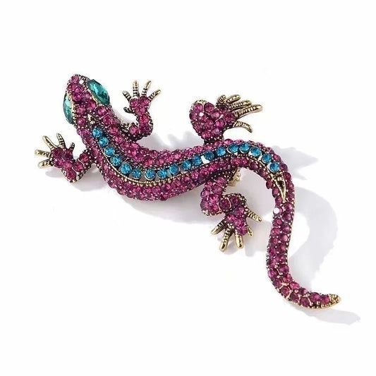 Teal Striped Gecko Brooch