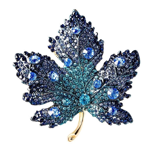 Dazzling Leaf Brooch - Blue