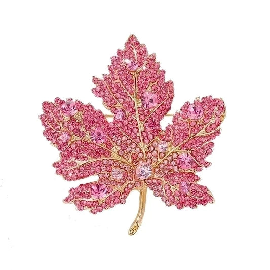 Dazzling Leaf Brooch - Pink