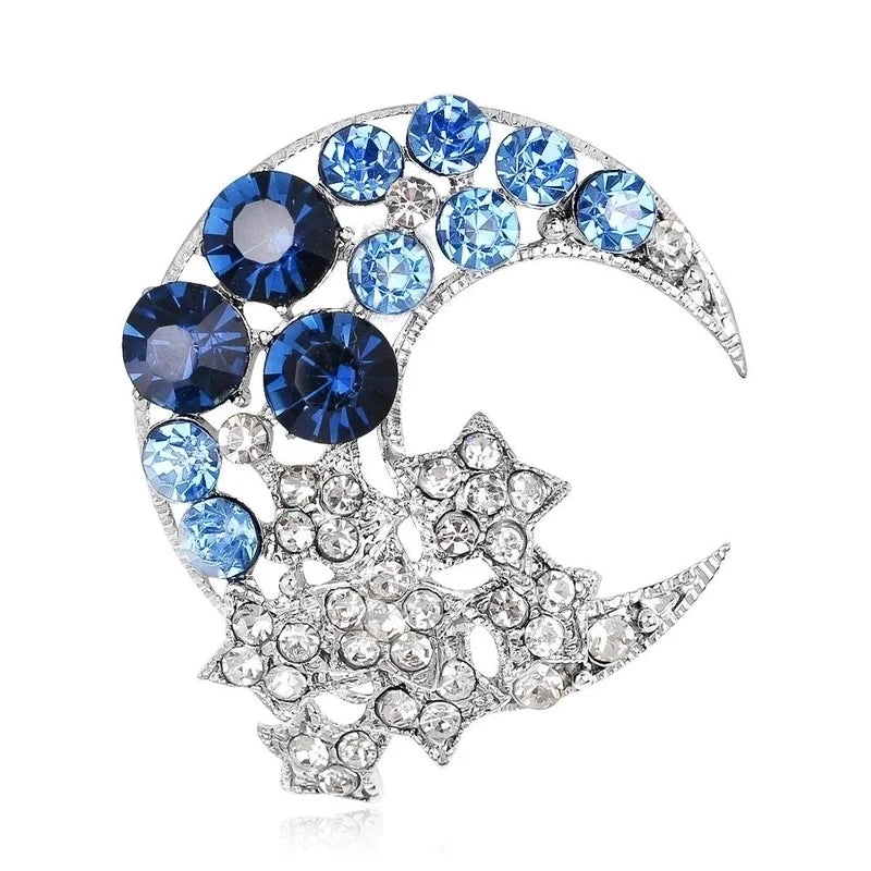 Moon & Stars Brooch - Blue