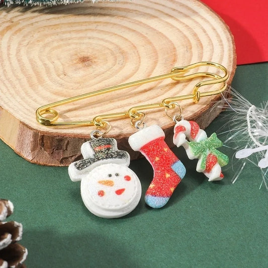 Safety Pin Christmas Stocking Brooch