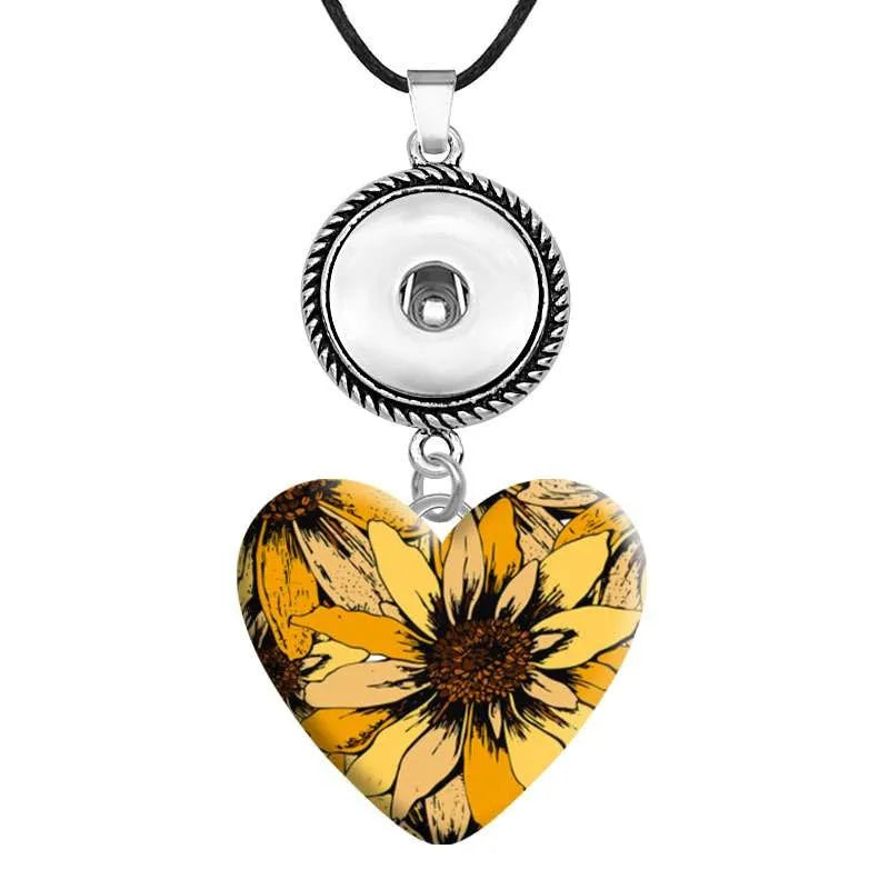 Fall Sunflower Themed Heart Corded Necklace