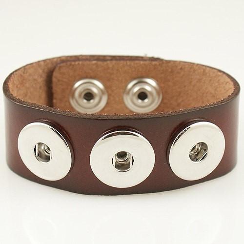 Wide Leather Bracelet - 3 Snap