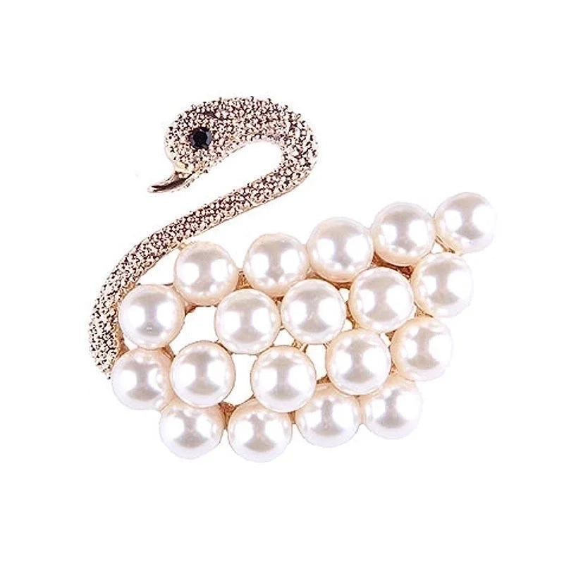 Faux Pearl Swan Brooch