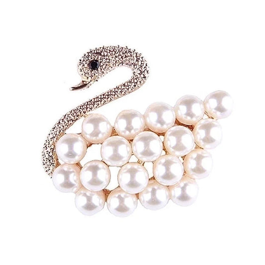 Faux Pearl Swan Brooch