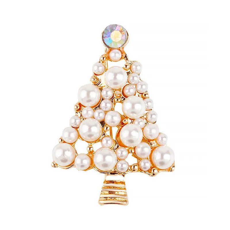 Faux Pearl Christmas Tree Brooch