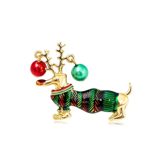 Decked Out Dachshund Brooch (Gold)