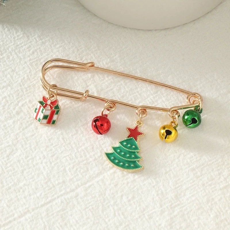 Safety Pin Christmas Tree Brooch