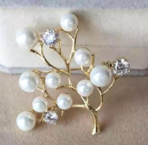 Faux Pearl Tree Brooch