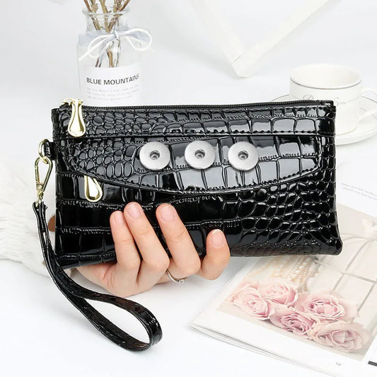 Soft Leather 3 Snap Wallet - Black