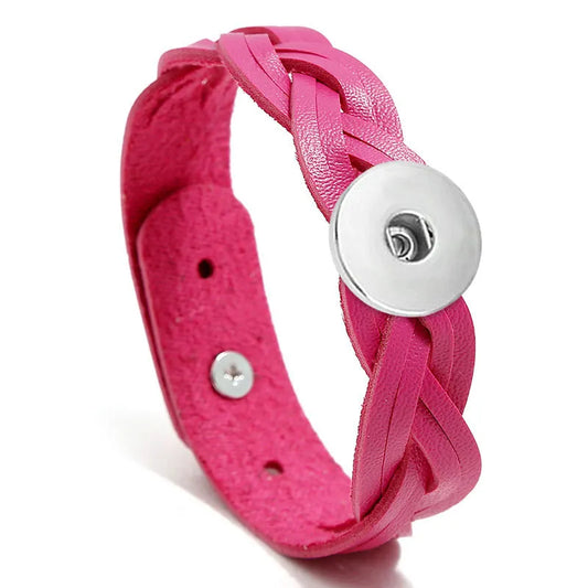 "Heather" Braided Leather Bracelet - Pink