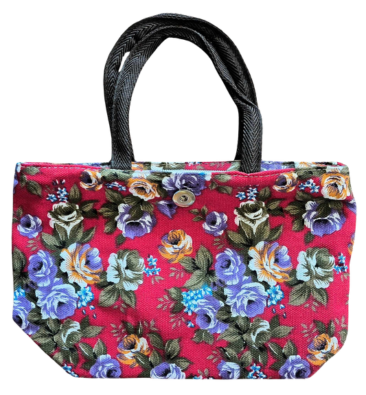Rose Print Tote Bag - Red